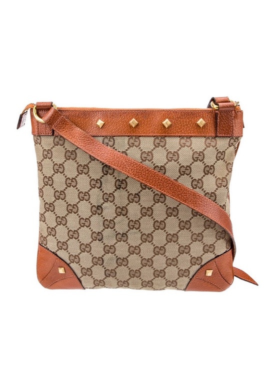 Gucci Handbags - Gucci Nail Head Brown GG Canvas Crossbody with Cognac Leather Trim